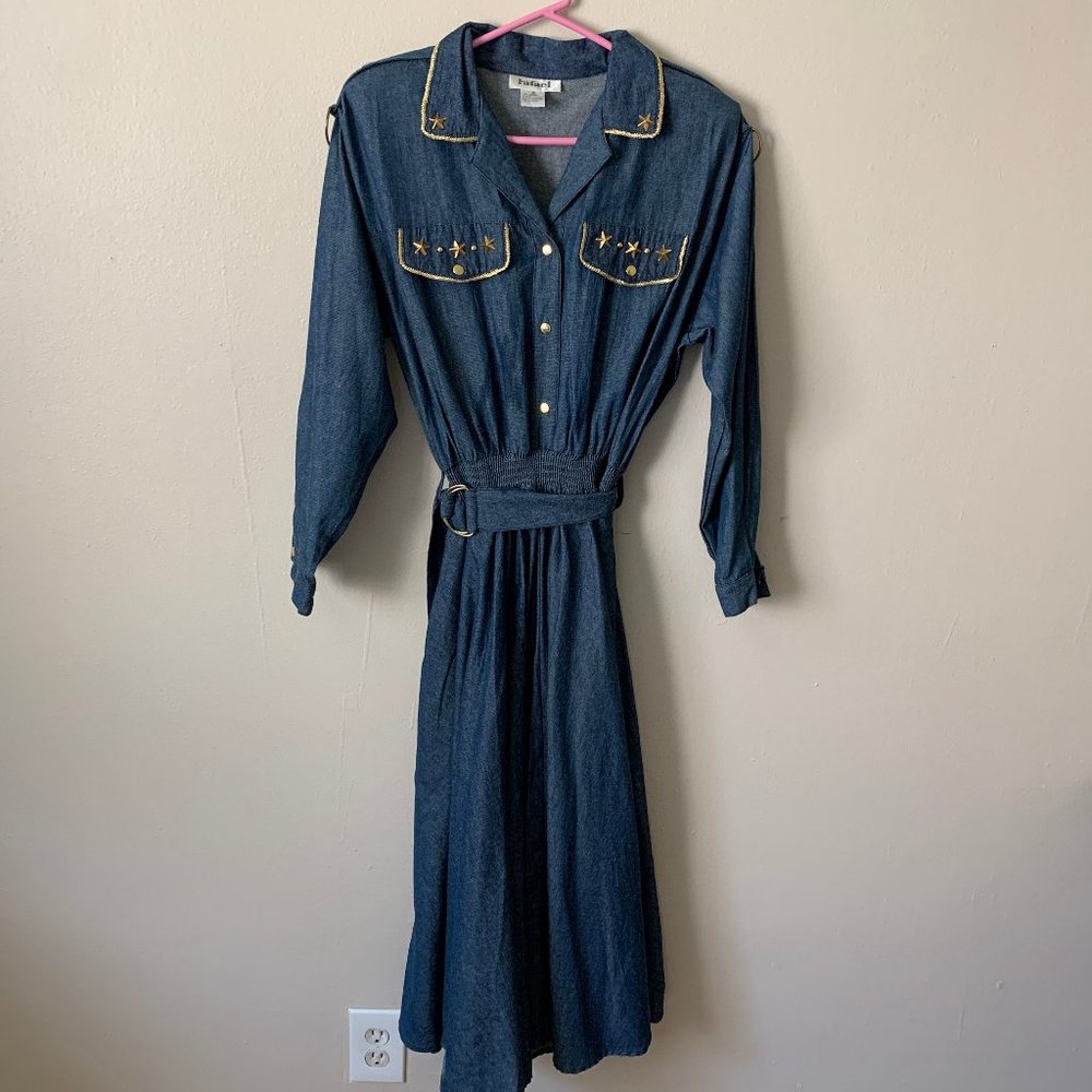 Vintage denim jean rodeo cowgirl embellished dress